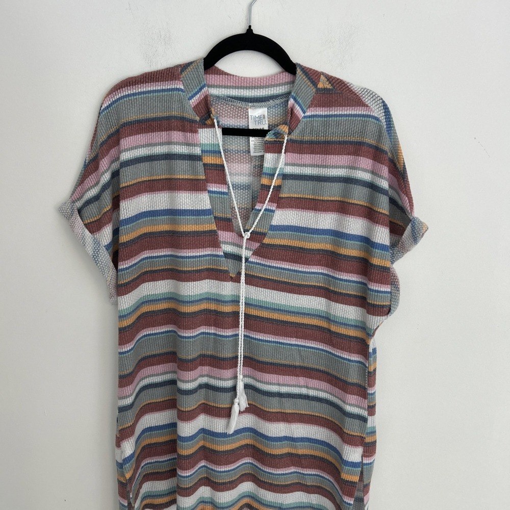 Women's Sz Small Swim Cover-Up/Loungewear Multicolor Stripe Short Sleeve V-Neck